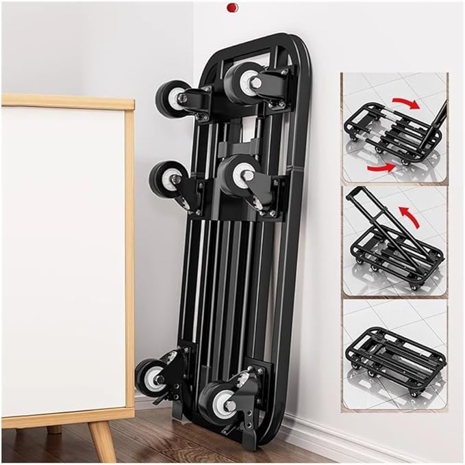 Flat Bed carts with Wheels Foldable Cargo Trolley Folding Transporter Household Flatbed Trolley Portable Luggage Express Trolley Small Trailer Trolley Heavy - Duty trolleyflatbed Truck(Gray,