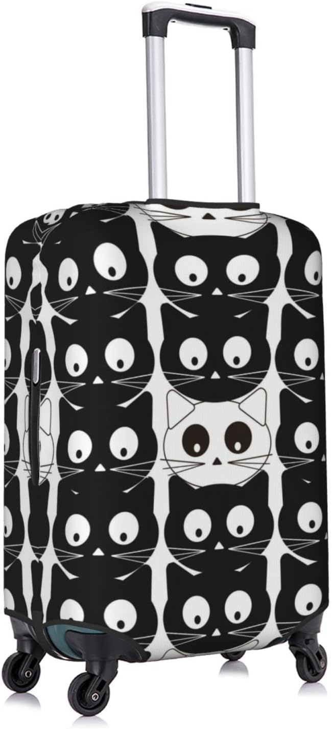 Travel Luggage Cover Suitcase Protector, Black White Cats Washable Elastic Stretch Double-sided Anti-scratch Baggage Cover Protector with Concealed Zipper for Wheeled Suitcase Fits 18-21 Inch Luggage
