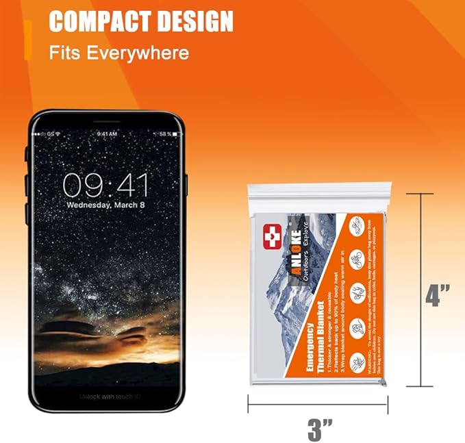 Emergency Blankets Mylar Thermal Blanket-(5 Pack) of Gigantic Space Blanket 82 * 64 in. Survival Blankets Heavy Duty Camping Gear,First Aid…