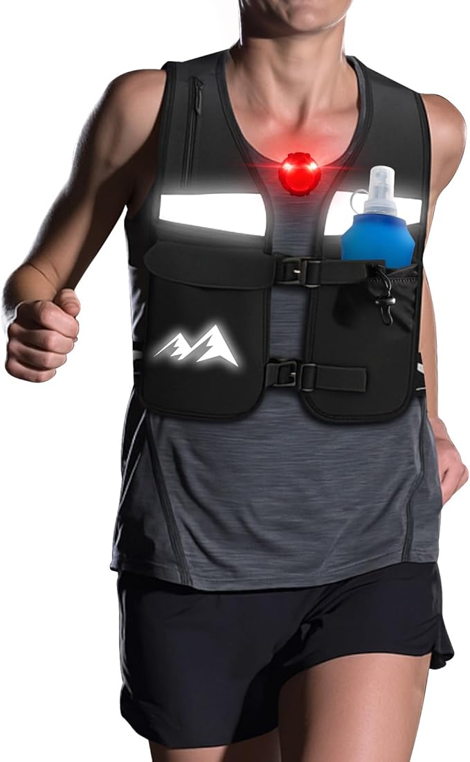 Running Vest for Women & Men,Hydration Vest w/ 17 oz Water Bottle,Breathable & Reflective w/ Adjustable Chest Straps & Waterproof Phone Pouch for Run,Trail,Hiking