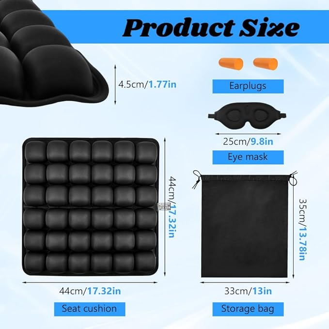 Airplane Seat Cushion, Portable Air Pad with Built-in Pump for Long Flights & Car Rides, Inflatable Seat Cushion for Office,Travel & Hard Dining Chairs, Ergonomic Comfort Support(COLOR:Black)