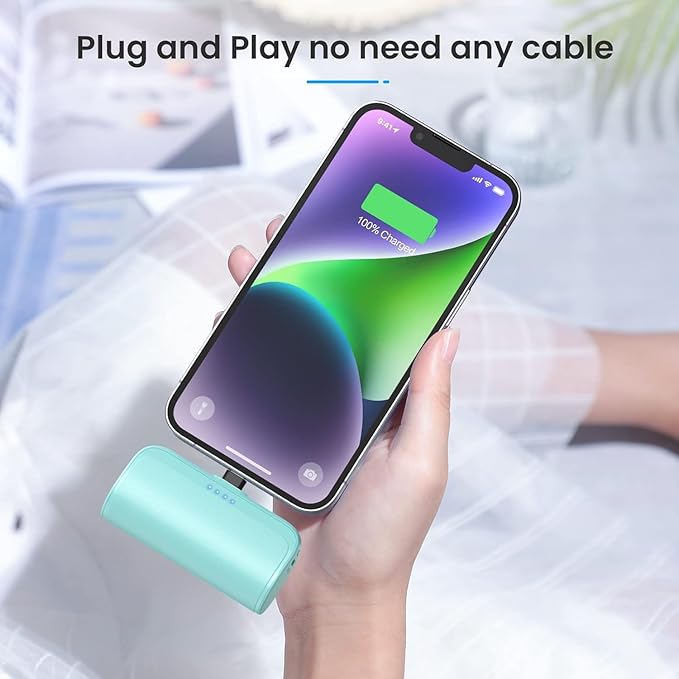 [2 Pack] Mini Portable Charger for iPhone 5200mAh, 20W PD Fast Charging Power Bank, LCD Display Battery Pack Portable Phone Charger for iPhone 14/14 Pro Max/13/12/11/XR/8/7/6 Mint Green+Lavender