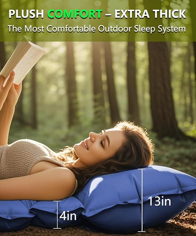 YOUXIU Camping Sleeping Pad, Extra Thickness 3'' Ultralight Inflatable Sleeping Mat with Built-in Foot Pump, Durable Compact Waterproof Camping Air Mattress for Tent,Backpacking,Hiking,Tent(Navy)