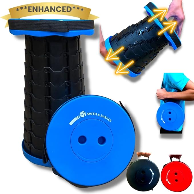 Smith & Barker Upgraded for 2025 Premium Telescopic Folding Stool for Adults and Children Outdoor Indoor Portable Collapsible Foldable Fishing Hiking Camping Festivals Seat (Blue)