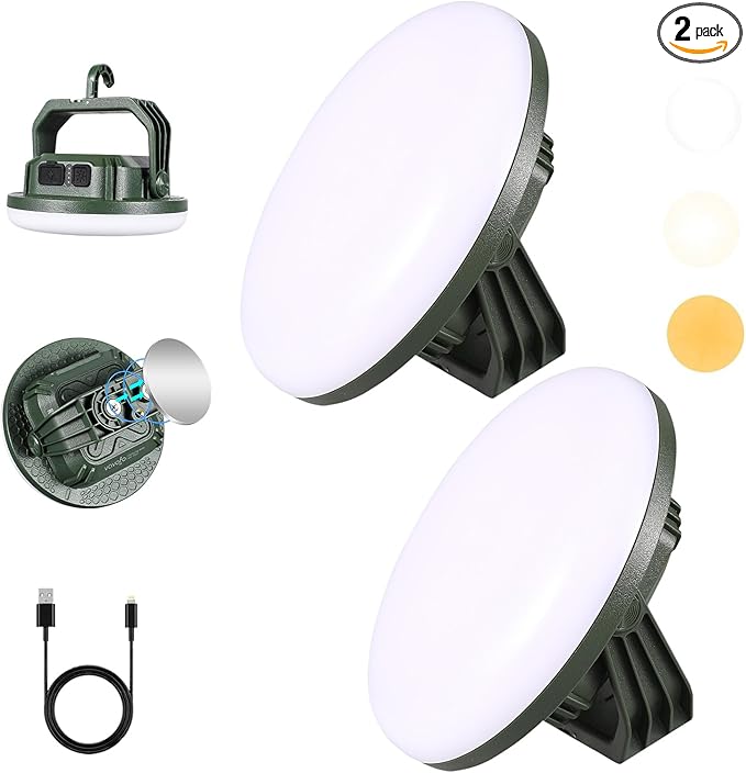 VAVOFO 2Pcs 10,000mAh 4000LM LED Camping Lantern Rechargeable, 3 Lighting Modes, Portable Tent Light with Magnet, IP65 Waterproof Hanging Light for Emergencies, Power Outages ,Hurricane（2Pcs）