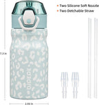 BJPKPK Water Bottle With Straw 14oz Insulated Water Bottles Reusable Stainless Steel Metal Thermo With Leak Proof Lockable Lid And Carry Handle,Light Blue Leopard