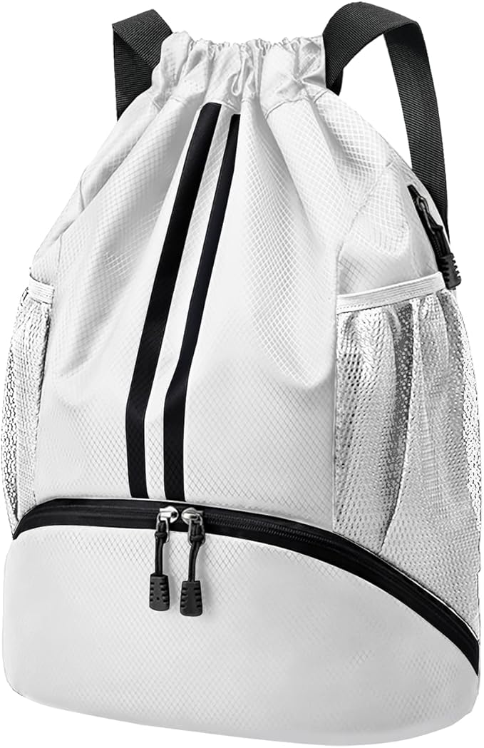 Hoedia Sports Drawstring Backpack - String Swim Gym Bag with Shoes Compartment and Wet Proof Pocket for Women and Men
