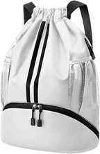 Hoedia Sports Drawstring Backpack - String Swim Gym Bag with Shoes Compartment and Wet Proof Pocket for Women and Men
