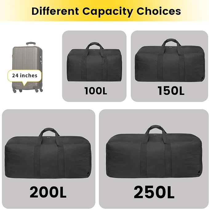 Vorspack Extra Large Duffle Bag for Travel - 150L Duffel Bag for Men Gear Bag for Storage Foldable Weekender Bag for Overnight Camping - Black