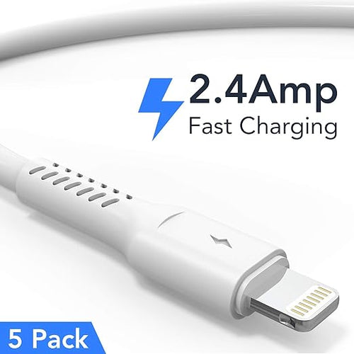 1ft iPhone Charge Cable Short, 5Pack USB to Lightning Cord for Fast Charging Stations 1 Foot Compatible with Apple iPhone 12 11 Pro Max Xs 8 7 6 5 Plus, iPad Air/Mini