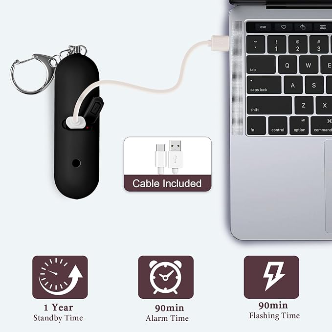 Personal Safety Alarm - Waterproof Rechargeable Security Alarm - 140dB Extra Loud Siren & Strobe Light - Self Defense Keychain - Gift for Women, Teenagers, College Girls, Seniors (Black+Black)