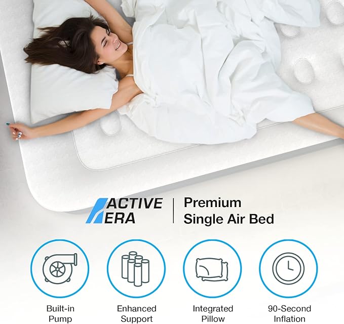 Active Era Tall 20" Twin Air Mattress with Built in Pump & Raised Pillow, Elevated Inflatable Mattress, Heavy Duty Puncture Resistant Bed, Blow Up Waterproof Airbed