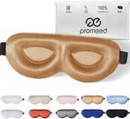 PROMEED Adjustable 23 Momme Mulberry Silk Sleep Mask, 3D Contoured No-Pressure Cup Eye Mask for Sleeping, Super Soft Breathable Blindfold, Perfect Blocks Light for Sleeping (Gold)