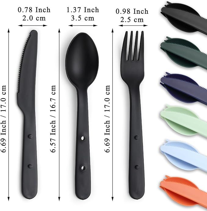 Evanda Travel Utensils Set for 6, Reusable Plastic Knife Fork Spoon Snapped Together for Easy Portability and Save Space, Silverware Cutlery Utensils Set for Work, Camping, Picnic, Gadgets, Lunch Box