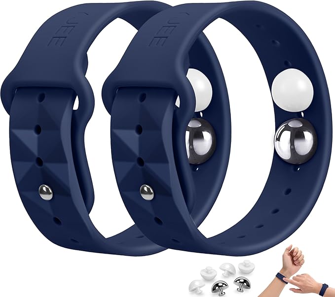 LYJEE Motion Sickness Bands - Adjustable Acupressure Wristbands for Nausea, Headaches, Anxiety & Morning Sickness - Dark Blue