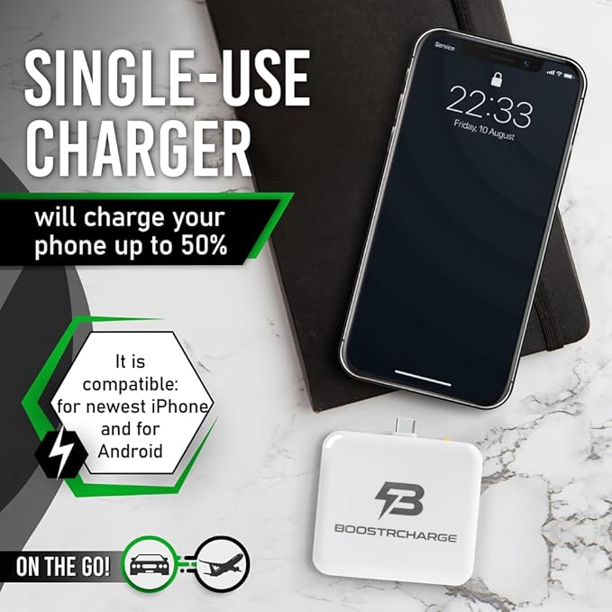 10-Pack Single-Use Emergency Phone Charger | Dead Phone? Just Plug in — No Cables Needed | USB-C & Lightning | Pre-Charged | TSA-Approved