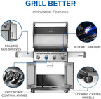 Napoleon Rogue 525 Propane Gas Grill, Stainless Steel, Durable 4-Burner Outdoor BBQ