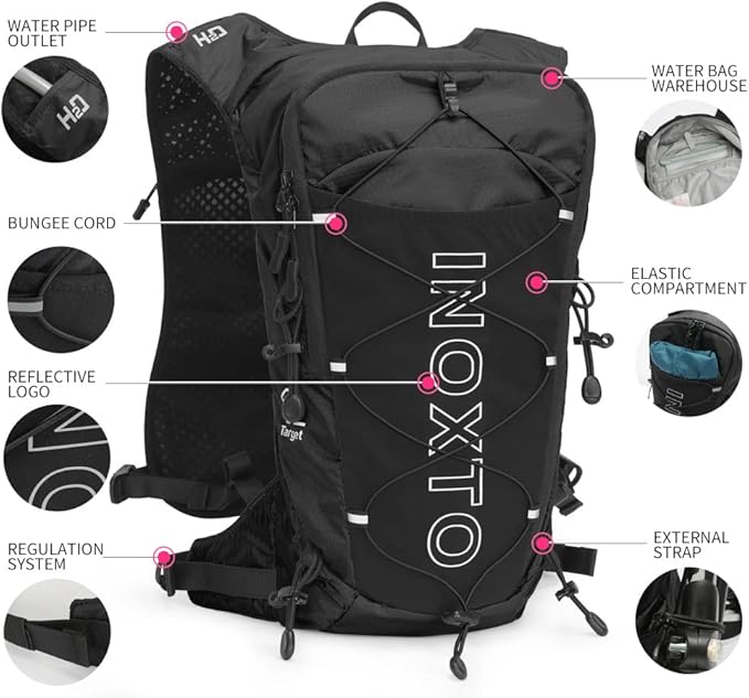 INOXTO Hydration Pack Backpack ，Water Backpack with 2L Leakproof Water Bladder, Running Hydration Vest for Man, Daypack for Cycling Motocross Climbing Trail Running