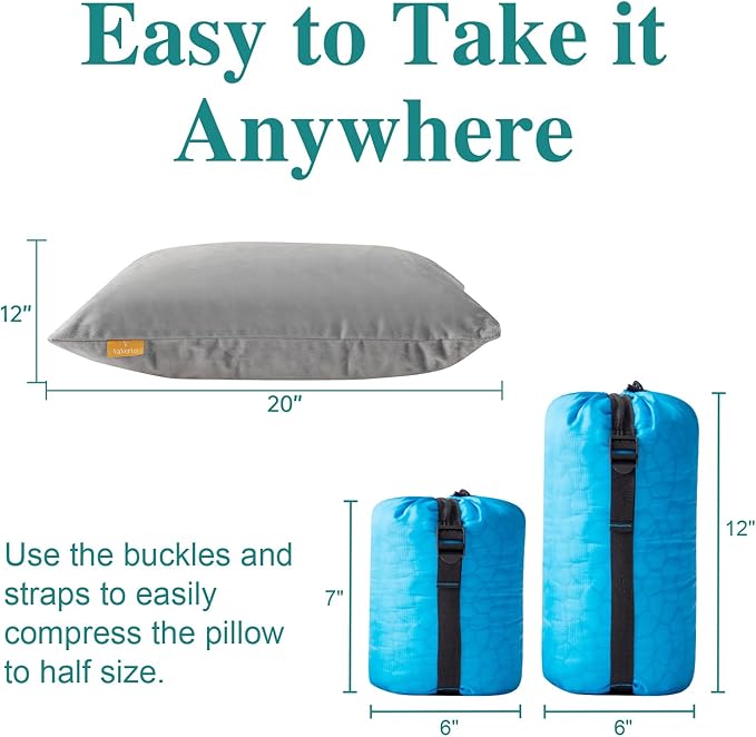 Small Gel Memory Foam Camping Pillow Travel - Contoured Support -Compressible Pillow Ideal for Backpacking, Camping, Travel, Car, Airplane,Office Nap
