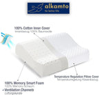 alkamto Travel & Camping Comfortable Memory Foam Pillow – Easy to Carry Portable Bag – Temperature Regulating Pillow Case (White Contour)