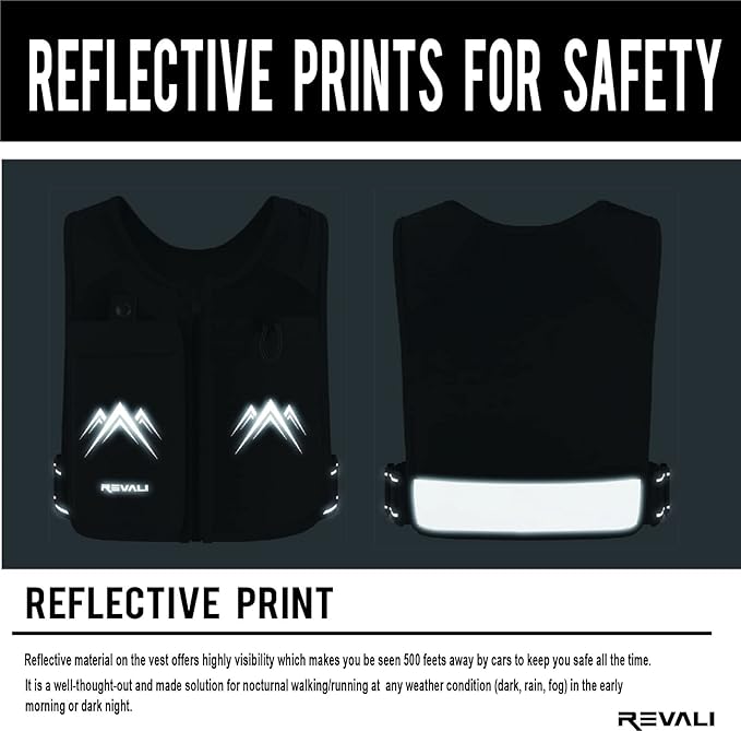 REVALI Zip Reflective Running Vests with Hydration Bottle, Adjustable Waistband & Breathable Material, Chest Pack Gear Phone Holder for Men & Women