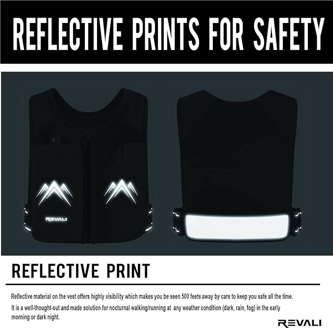 REVALI Zip Reflective Running Vests with Hydration Bottle, Adjustable Waistband & Breathable Material, Chest Pack Gear Phone Holder for Men & Women