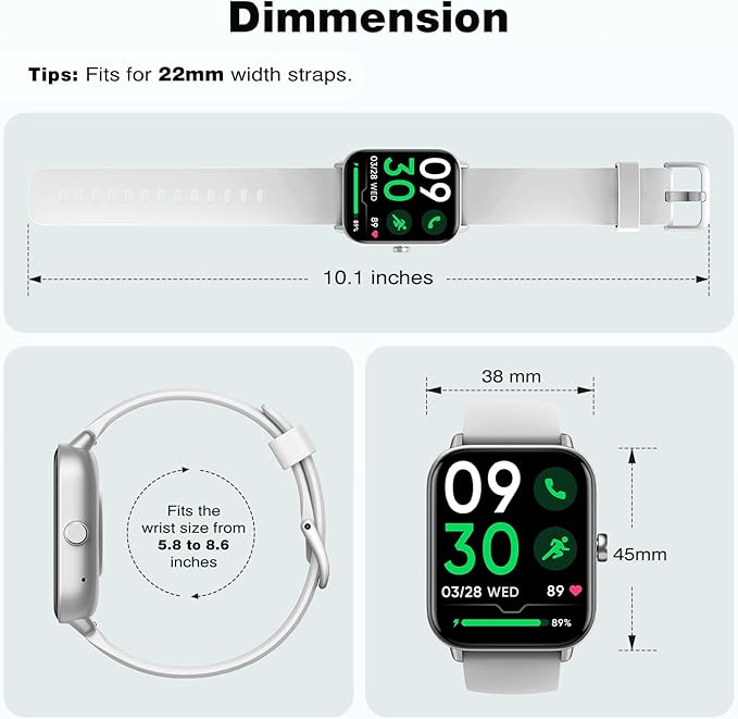 Fitpolo Smart Watch for Men Women,1.8” Touchscreen, Bluetooth Call, Alexa Built-in,24/7 Heart Rate,SpO2 Monitor,Step Counting,Sleep Tracking, IP68 Waterproof Fitness Tracker Watch for Android iPhone