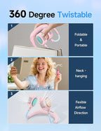 Portable Neck Fan, Hand-Free Fan, 5 Speeds, Foldable, Twistable, Lightweight, Rapid Cooling, Fashion, Quiet, Rechargeable, Summer Gift (Fluid Pink)