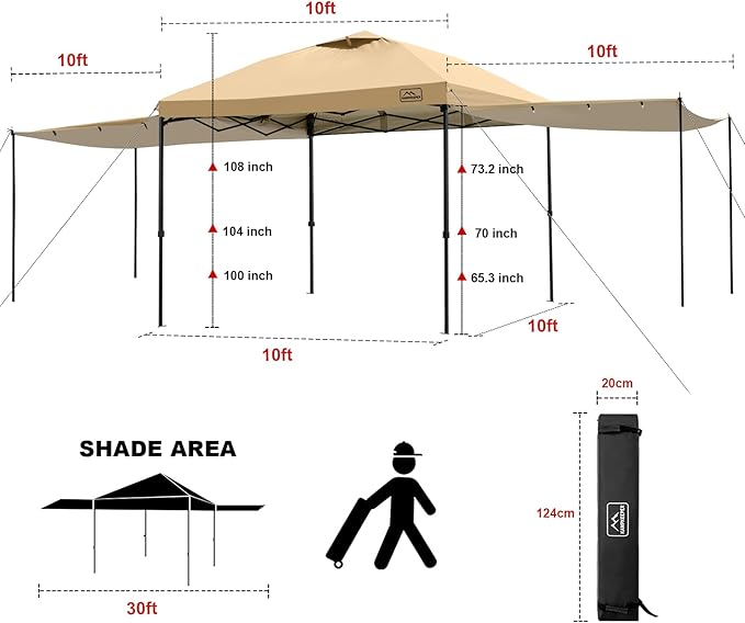 KAMPKEEPER 10x10 Easy Pop Up Canopy Tent with 2 Sidewalls, Instant Outdoor Shade Shelter with 2 PCS Removable 10FT Sun Walls, Quick Setup Waterproof and UV-Resistant for Patio, Camping, Backyard