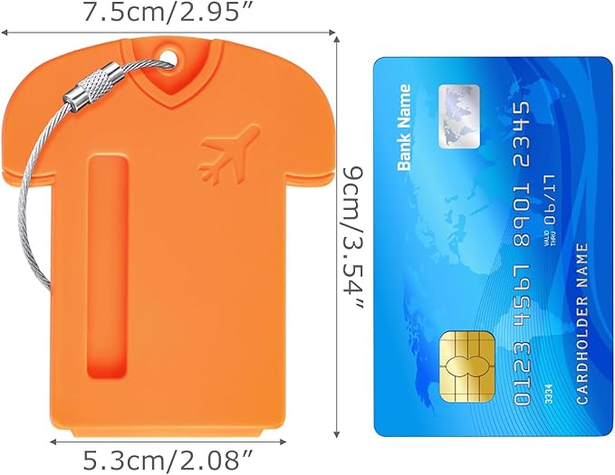 2Pack Personalized Jersey Shaped Plastic Luggage Tags - Lightweight and Secure Privacy Protection for Your Personal Information (Orange)