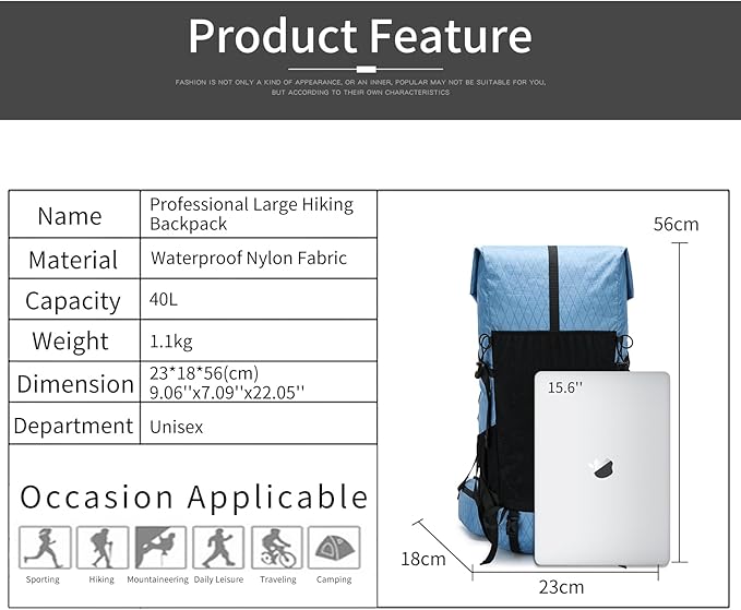 Hiking Backpack,30L +10L Extra Large Capacity Hiking Bag,Internal Frame Camping Backpack,Upgraded X-PAC Lightweight Sport Daypack Travel Backpacks Fit For Mountain Climbing Camping (Blue)