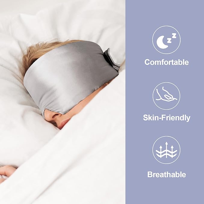 Mulberry Silk Sleep Mask for Women Men, Blackout Eye Mask for Sleeping for Side and Back Sleepers with Adjustable Band, Comfortable Soft Pressureless Eye Cover for Sleeping in Large Size