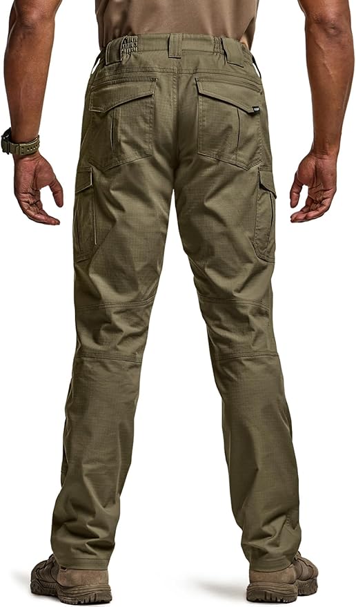 CQR Men's Flex Ripstop Tactical Pants, Water Resistant Stretch Cargo Pants, Lightweight EDC Hiking Work Pants