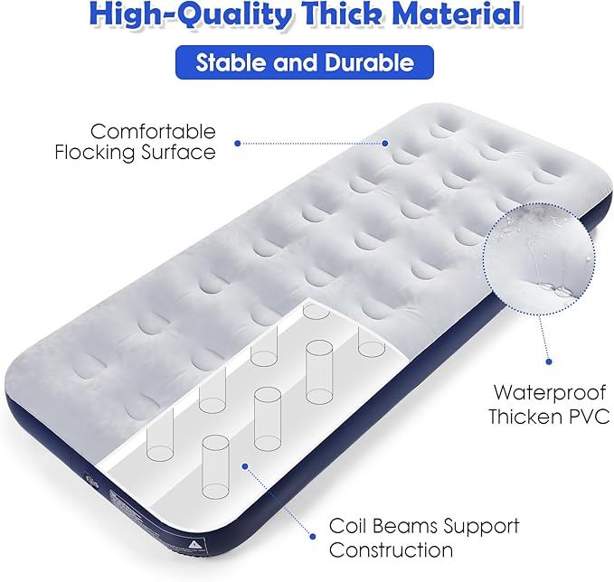 Camping Air Mattress Inflatable Air Bed Flocked Surface Travel Bed Sleeping Pad Air Bed for Outdoor Camping Tent Guest Travelling