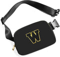 Gitus Belt Bag Fanny Pack Crossbody Bags with Initial Letter Patch Gifts for Wife Older Women Mother Coworker Bridesmaid Anniversary Travel Gifts Beach Gifts (Black-W)