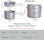 Boundless Voyage Outdoor Titanium Pot with Pan Set with Collapsible Folding Handle for Outdoor Camping Cooking Hiking Backpacking Portable Cookware