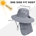 Sun Hats for Men Women, UPF50+ Protection Safari Hat,Wide Brim Fishing Hat with Neck Flap,Bucket Hats for Beach Hiking