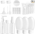 Travel Bottles Set for Toiletries 13Pcs Travel Size Silicone Containers with Labels 60ml Leak Proof Travel Containers for Toiletries Refillable Squeezable Shampoo Conditioner Bottles (White)