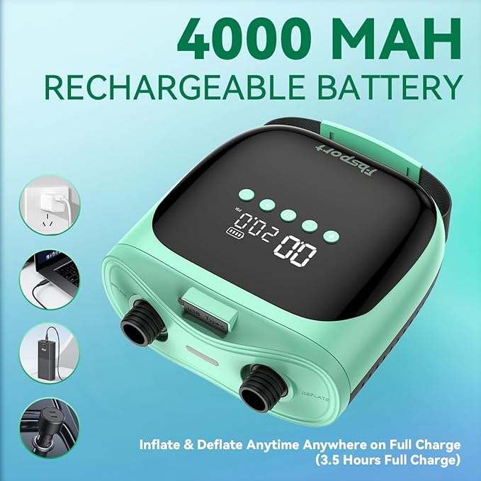 FBSPORT Paddle Board Pump Rechargeable 20PSI SUP Pump, Portable Electric Air Pump Quick Inflate & Deflate SUP Air Pump for Stand Up Paddle Boards, Kayak, Tent