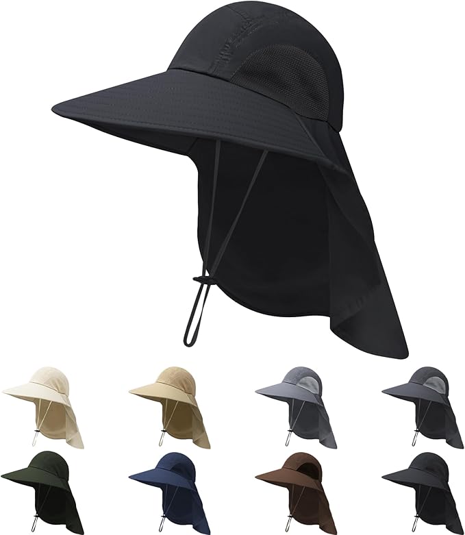 NPQQUAN Mens Sun Hats for Men Women with Neck Flap Wide Brim UV Protection Hiking Fishing Hat