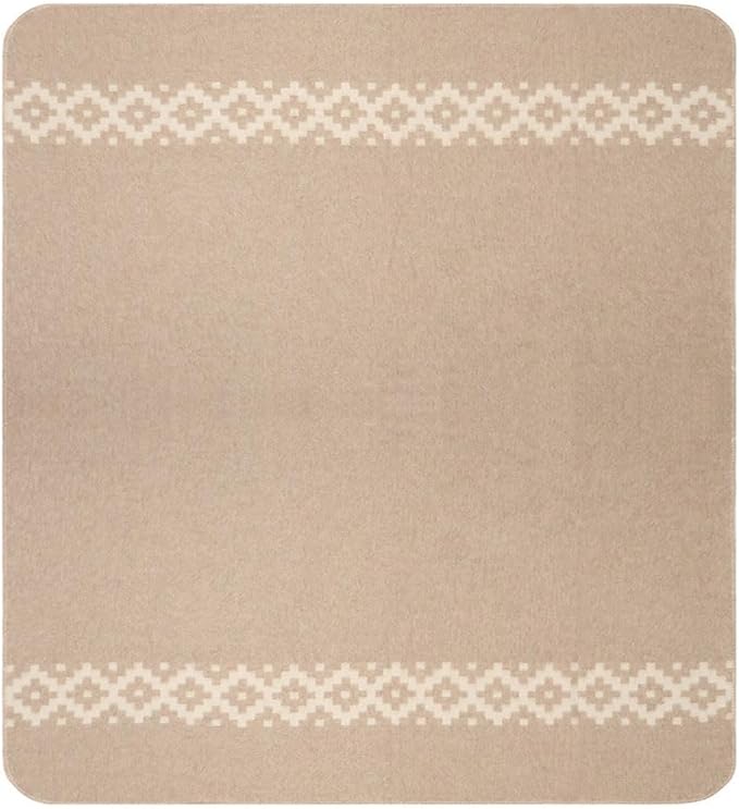 Thick Alpaca Wool Blanket Heavyweight Camping Outdoors Indoors Soft Peruvian Blankets Queen Size Ethnic Design (Beige - Ivory, Queen)