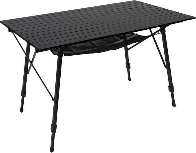 PORTAL Camping Table Portable Foldable with Adjustable Legs, Aluminum Folding Table Roll Up Table with Carrying Bag for Outdoor, Beach, Picnic, Backyards, BBQ and Party, Black, Big