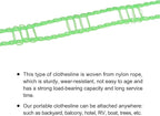 uxcell Portable Clothesline, 9.84ft Nylon Windproof Non-Slip Washing Line Rope for Courtyard Outdoor Travel Camping Laundry Drying, Green