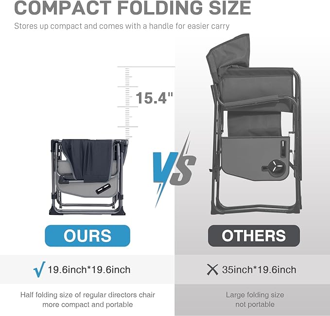 EVER ADVANCED Camping Directors' Chair with Side Table, Portable Folding Chair with Compact Size, Heavy Duty with Pocket for Camping, Lawn, Sports and Fishing, 400lbs, Gray 2 Pack