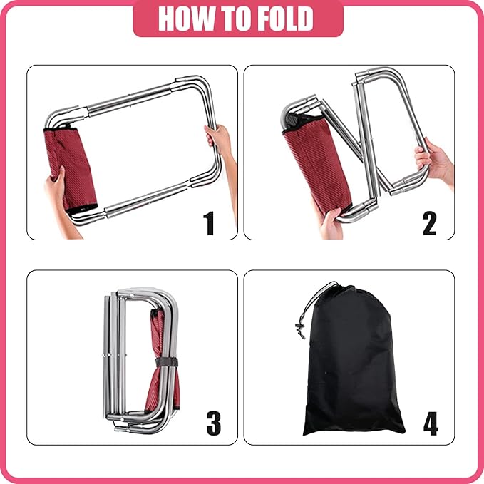 Folding Camping Stool, 16 Inch Tall Portable Folding Stool Aluminum Alloy Lightweight Stool Seat Red Foldable Stool with Carry Bag for Fishing Outdoor Camping Hiking and BBQ