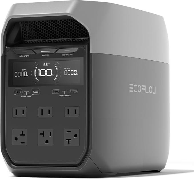 EF ECOFLOW DELTA 3 Portable Power Station, 1024Wh LiFePO4 Battery, Full Charge in 56 Min, 1800W AC/100W USB-C Output, Solar Generator(Solar Panel Optional) for Home Backup Power, Camping & RVs