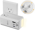 Rotating Wall Outlet Extender with Night Light, SUPERDANY 3 AC Outlet Adapter with 3 USB Ports, 20W USB-C Fast Charging, Automatic Light ON/OFF Dimmable, 4-Sided Outlet Splitter for Home Office Travel