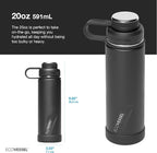 EcoVessel Stainless Steel Water Bottle with Insulated Dual Lid, Insulated Water Bottle with Strainer and Silicone Bottle Bumper, Coffee Mug (Mountain Green, 20 oz)