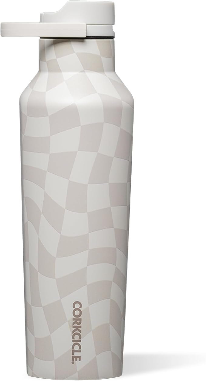 Corkcicle Classic Sport Canteen Insulated Water Bottle - Keeps Beverages Cold 25 Hours - Triple Insulated - Summer Drinkware Gift - Keeps Drinks Ice Cold - Leak-Proof Cap - 20 oz - Wavy Checkerboard