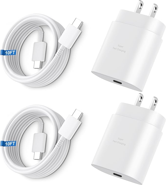 Super Fast Charger Type C, 25W USB C Wall Charger Fast Charging for Samsung Galaxy S26 Ultra/S26/S26+/S25 Ultra/S25/24 Ultra/S24/S23 Ultra/S22 Ultra with 10FT Long Android Type C Charger Cable 2Pack